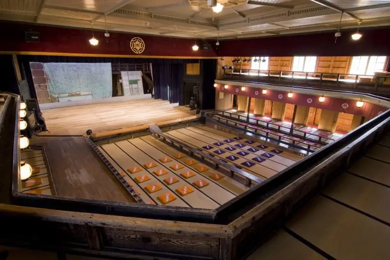 康楽館の内部（2階席より1階席と舞台を望む）