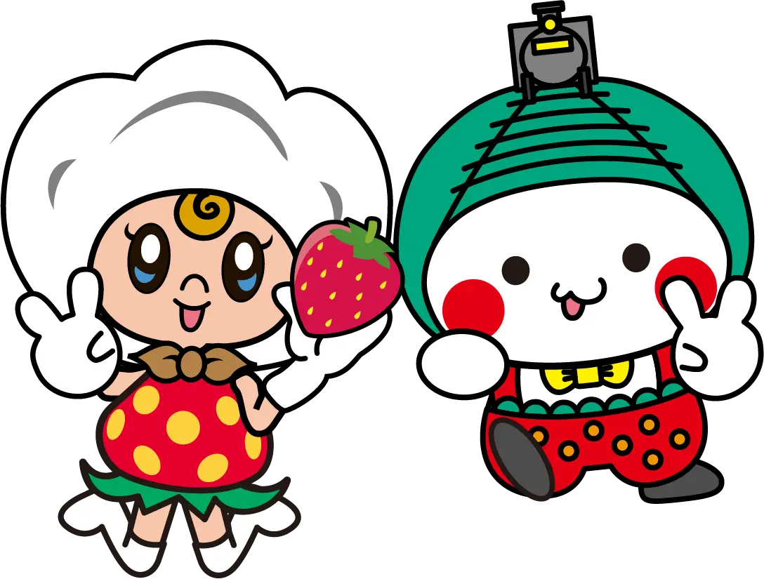 真岡市イメージキャラクター　コットベリー（左）ともおかぴょん（右）