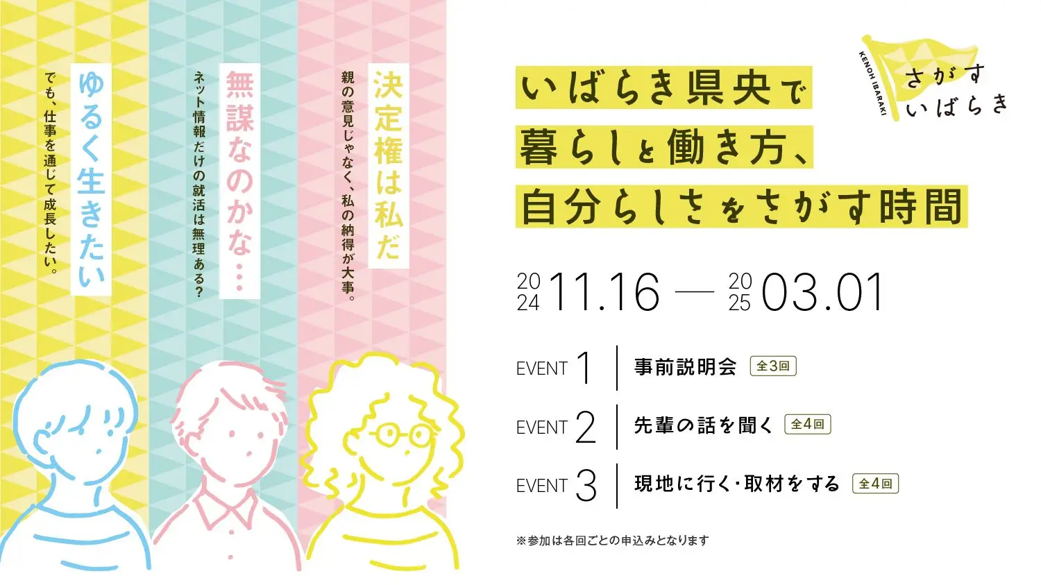 社会人手前の大学生等向けプログラム「さがす いばらき」各回参加者募集中！